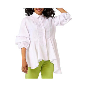 Vivica A. Fox Collection Women's High-Low Blouse w/ Rhinestone White - Regular